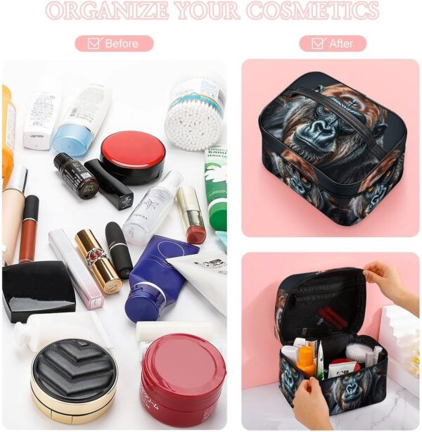 A Gorilla Makeup Bag, Cosmetic Organizer Case Large Portable Capacity Make Up Bags Women Travel Toiletry Bags with Handle And Divider