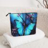 Linen Makeup Bag For Women, Waterproof Travel Cosmetic Organizer Lightweight Zipper Travel Toiletry Bag Organizer Blue Butterfly And Bamboo Makeup Brushes Storage Bag