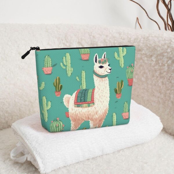 Linen Makeup Bag For Women, Waterproof Travel Cosmetic Organizer Lightweight Zipper Travel Toiletry Bag Organizer Alpaca Cactus Makeup Brushes Storage Bag