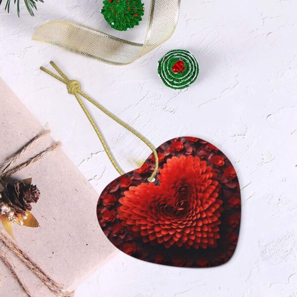 Christmas Ceramic Heart Pendant Decoration for Tree Hanging in Festive Season Valentine's Day red Heart Flower Prints