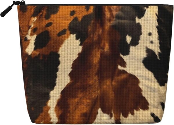 Linen Makeup Bag For Women, Waterproof Travel Cosmetic Organizer Lightweight Zipper Travel Toiletry Bag Organizer Abstract Cow Skin Makeup Brushes Storage Bag