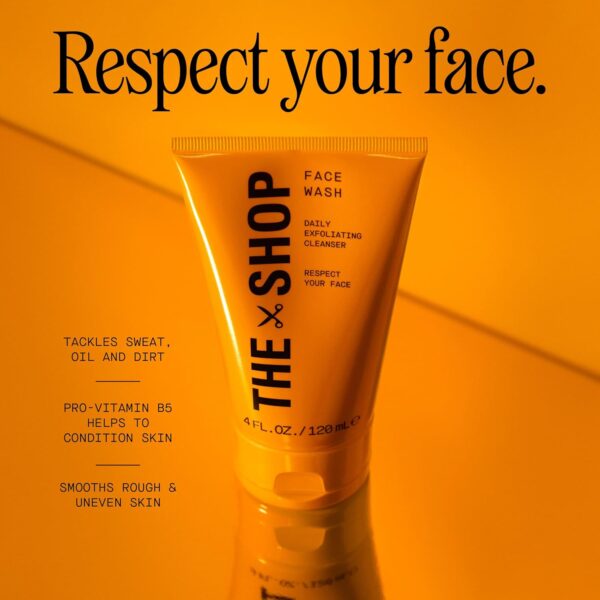 The Shop Men's Daily Exfoliating Face Wash, Gentle Cleanser for All Skin Types, Unclogs Pores, Removes Dirt & Oil, Smoothes Rough & Uneven Texture, Shaving Prep, Refreshing Eucalyptus Scent, 4 Fl Oz