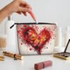 Linen Makeup Bag For Women, Waterproof Travel Cosmetic Organizer Lightweight Zipper Travel Toiletry Bag Organizer Abstract Heart Makeup Brushes Storage Bag