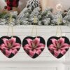 Christmas Ceramic Heart Pendant Decoration for Tree Hanging in Festive Season Polka Dot Pink Flower Prints