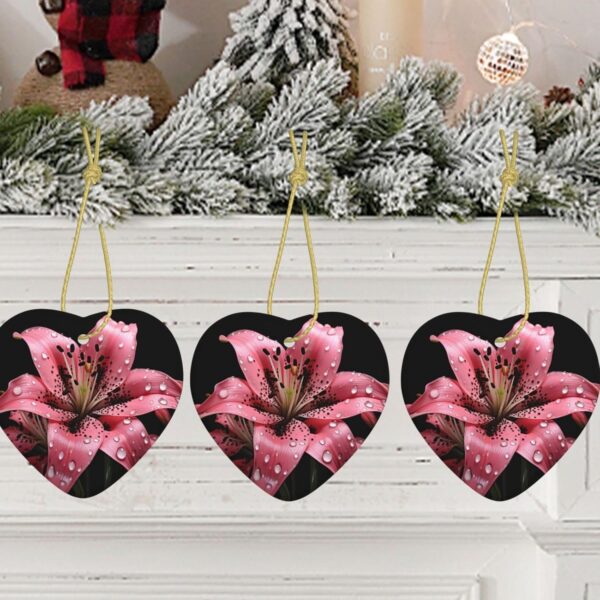 Christmas Ceramic Heart Pendant Decoration for Tree Hanging in Festive Season Polka Dot Pink Flower Prints