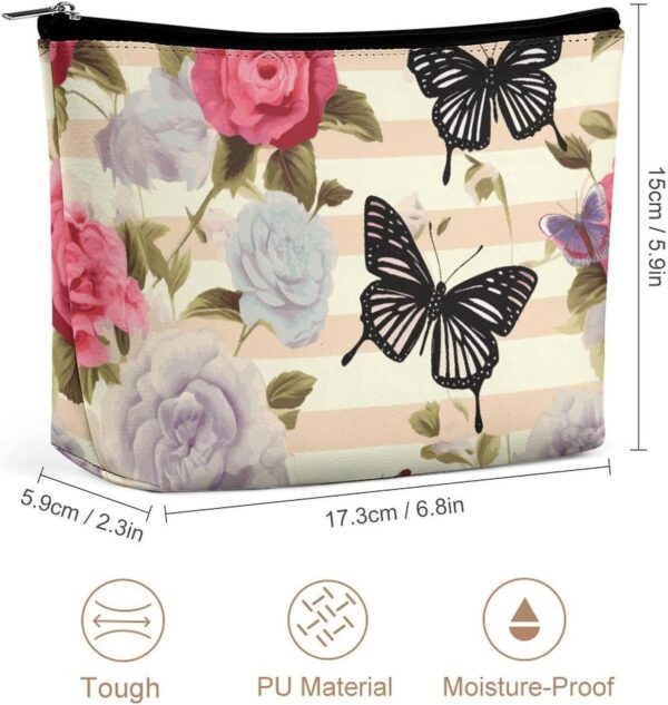 Toiletry Bag for Women Striped Flower Butterfly Cosmetic Bag Portable Capacity Travel Makeup Bags with Zipper Lightweight Cute Beauty Makeup Organizer for Traveling, Accessories, Essentials