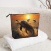 Linen Makeup Bag For Women, Waterproof Travel Cosmetic Organizer Lightweight Zipper Travel Toiletry Bag Organizer Dolphin And Sunset Makeup Brushes Storage Bag