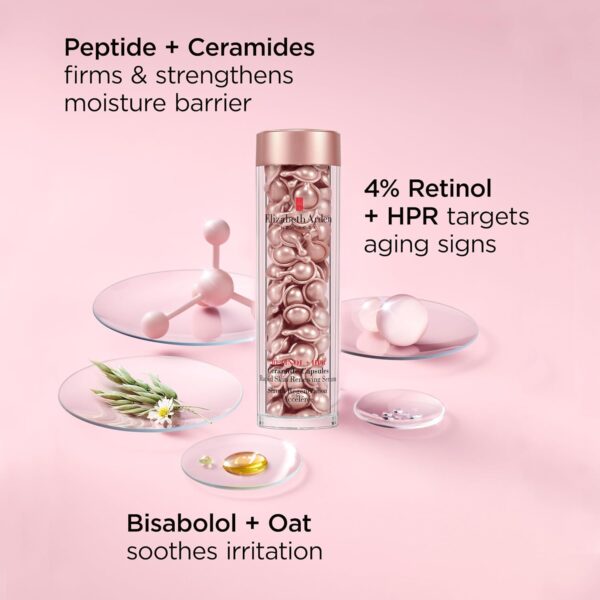 Elizabeth Arden Retinol + HPR Ceramide Rapid Skin Renewing Anti-Aging Face Serum Capsules, Fine Lines & Wrinkles Treatment with Peptides, Vitamin E, & Niacinamide