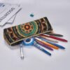 Mandala Makeup Bag Leather Pencil Case for Work Office Zippered Pen Pouch Aesthetic Pencil Storage Bag Portable Coin Pouch Purse for Travel
