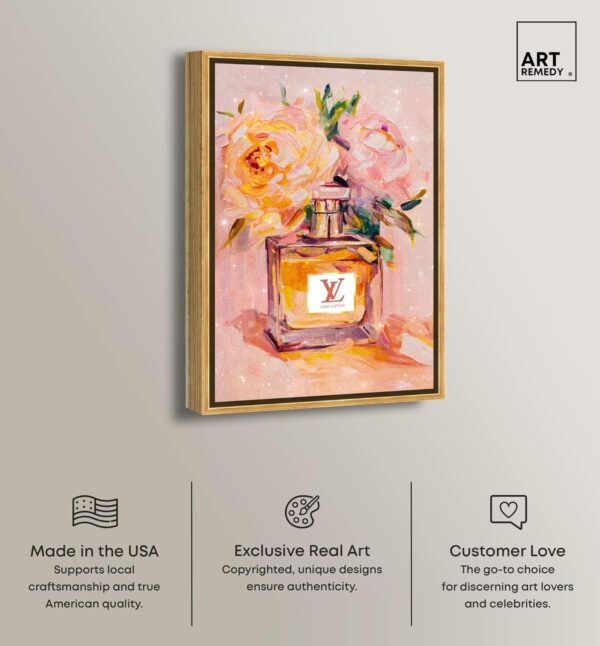 Sunset Floral Perfume Canvas Coquette Trendy Art, Gold Frame, 16" x 24"