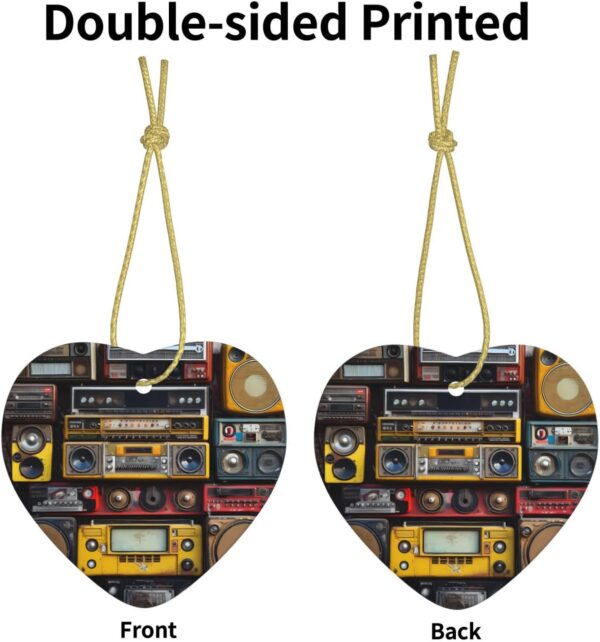 Christmas Ceramic Heart Pendant Decoration for Tree Hanging in Festive Season Vintage Wall of Radio Boombox Prints