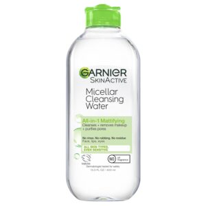 Garnier Micellar Water for Oily Skin, Facial Cleanser & Makeup Remover, Mattifying, For All Skin Types, Vegan, Cruelty Free, 13.5 Fl Oz (400mL), 1 Count