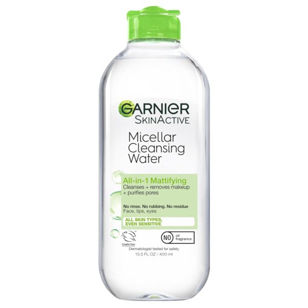 Garnier Micellar Water for Oily Skin, Facial Cleanser & Makeup Remover, Mattifying, For All Skin Types, Vegan, Cruelty Free, 13.5 Fl Oz (400mL), 1 Count