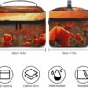Red Poppy Flower Field in Sunset Makeup Bag, Cosmetic Organizer Case Large Portable Capacity Make Up Bags Women Travel Toiletry Bags with Handle And Divider