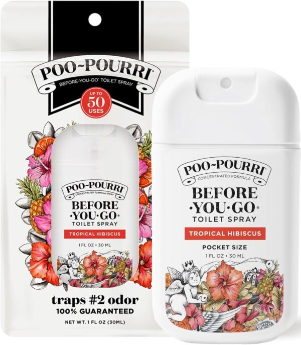Poo-Pourri Tropical Hibiscus Pocket Before-You-Go Air & Toilet Spray - Instantly Trap Bathroom Odor - Plant Based Ingredients & Essential Oils - Travel Essentials, with Hibiscus Apricot & Citrus Scent