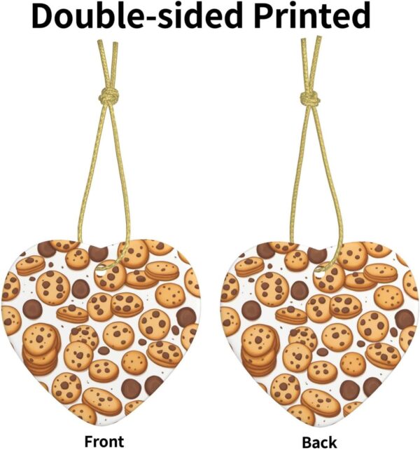 Christmas Ceramic Heart Pendant Decoration for Tree Hanging in Festive Season Cookies Food Chocolate Chip Biscuits Prints