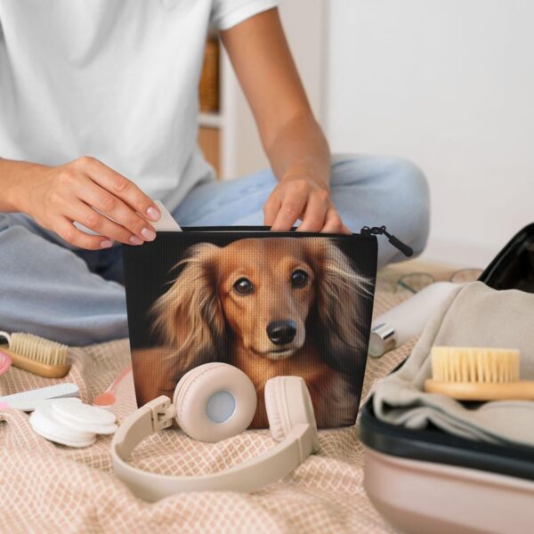 Linen Makeup Bag For Women, Waterproof Travel Cosmetic Organizer Lightweight Zipper Travel Toiletry Bag Organizer Long Haired Dachshund Makeup Brushes Storage Bag