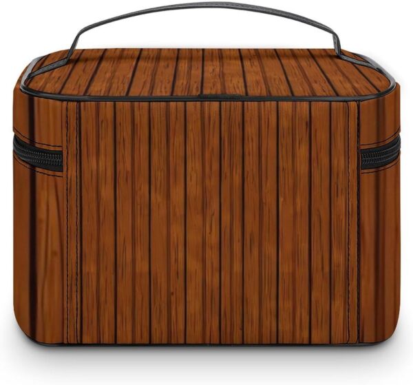 Brown Wood Pattern Makeup Bag, Cosmetic Organizer Case Large Portable Capacity Make Up Bags Women Travel Toiletry Bags with Handle And Divider