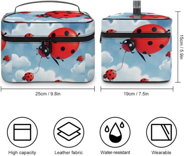 Ladybug And Cloud Makeup Bag, Cosmetic Organizer Case Large Portable Capacity Make Up Bags Women Travel Toiletry Bags with Handle And Divider