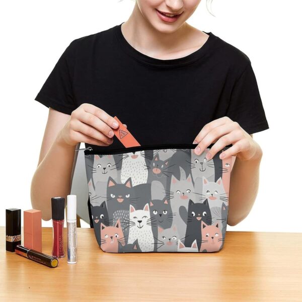Makeup Bag for Women Cosmetic Bags Cute Funny Grey Cats Pattern Travel Toiletry Bag Cute Zipper Make Up Bags Large Capacity Makeup Case Organizer Portable Makeup Pouch for Travelling Gift