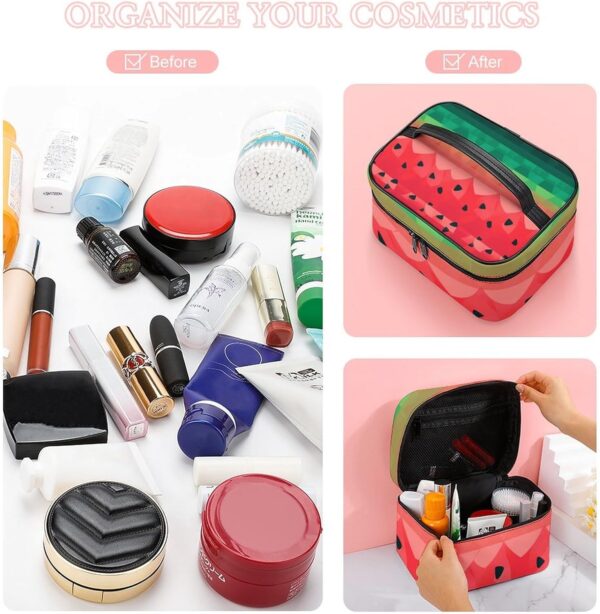 Gradient Watermelon Makeup Bag, Cosmetic Organizer Case Large Portable Capacity Make Up Bags Women Travel Toiletry Bags with Handle And Divider