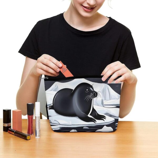 Seals on Ice Makeup Bag for Women Portable Travel Toiletry Pouch, PU Leather Cosmetic Bag with Zipper