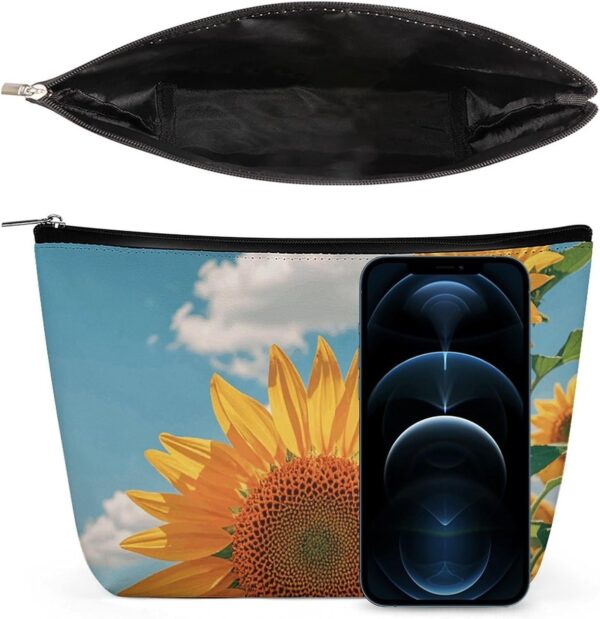 Goodlooking Hello Nice Sunshines Makeup Bag for Women Portable Travel Toiletry Pouch, PU Leather Cosmetic Bag with Zipper