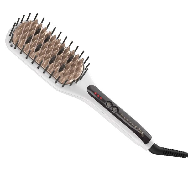 Remington Shine Therapy Hair Straightener Thermal Brush - Ceramic Infusion Technology, Argan Oil & Keratin Infused, One Pass Hair Straightener Brush with 7 Precision Heat Settings, Cool Tip Bristles