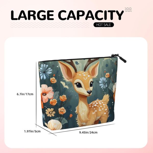 Linen Makeup Bag For Women, Waterproof Travel Cosmetic Organizer Lightweight Zipper Travel Toiletry Bag Organizer Cartoon Deer Flower Makeup Brushes Storage Bag