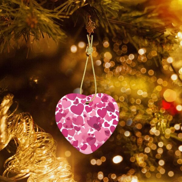 Christmas Ceramic Heart Pendant Decoration for Tree Hanging in Festive Season Pink Hearts Prints
