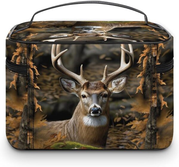Camouflage Deer Makeup Bag, Cosmetic Organizer Case Large Portable Capacity Make Up Bags Women Travel Toiletry Bags with Handle And Divider