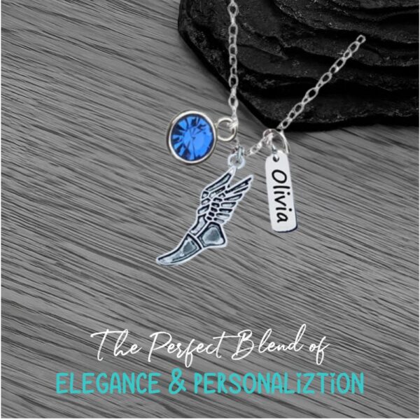 Personalized Track and Field Necklace, Custom Name Engraved Charm & Birthstone Jewelry, Sneaker Pendant, Running Gift for Women, Runners