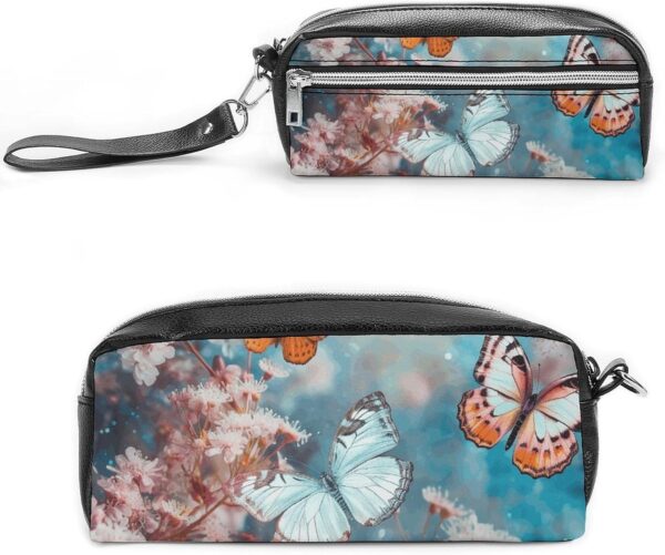 A Group of Butterflies Pencil Case Large Capacity Leather Pencil Pouch with Zipper, Portable Small Makeup Bag, Office Supplies Organizer for Women Men