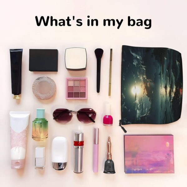 Linen Makeup Bag For Women, Waterproof Travel Cosmetic Organizer Lightweight Zipper Travel Toiletry Bag Organizer Sea Moon Makeup Brushes Storage Bag