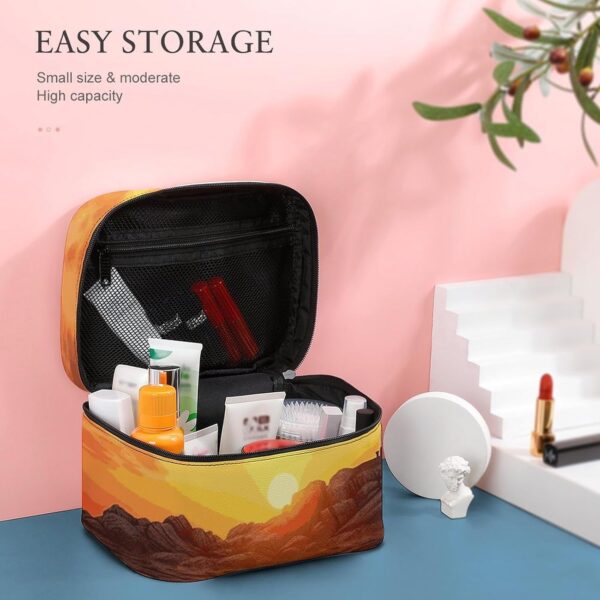 Sea Lighthouse in Sunset Makeup Bag, Cosmetic Organizer Case Large Portable Capacity Make Up Bags Women Travel Toiletry Bags with Handle And Divider