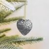 Christmas Ceramic Heart Pendant Decoration for Tree Hanging in Festive Season Shiny Silver Glitter Prints