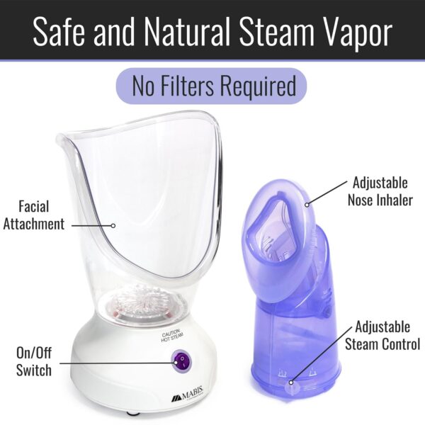 Mabis Steam Inhaler with Adjustable Facial & Nasal Mask (FSA/HSA) - Natural Vapor Inhaler Therapy for Sinus Relief, Skincare, & Pore Cleansing | Plug-in Vaporizer Humidifier - 60ml Liquid Capacity