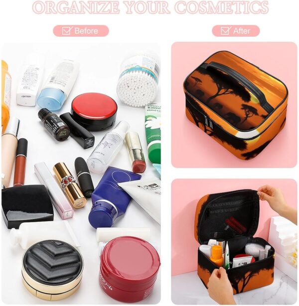 Sunset African Savanna Makeup Bag, Cosmetic Organizer Case Large Portable Capacity Make Up Bags Women Travel Toiletry Bags with Handle And Divider