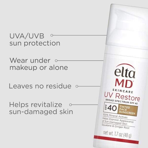 EltaMD UV Restore,Face Sunscreen, SPF 40, Mineral Sunscreen for Sun Damaged Skin Repair, Anti-Aging Zinc Oxide Sunscreen Formula