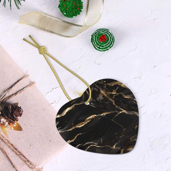 Christmas Ceramic Heart Pendant Decoration for Tree Hanging in Festive Season Black Gold Marble Prints