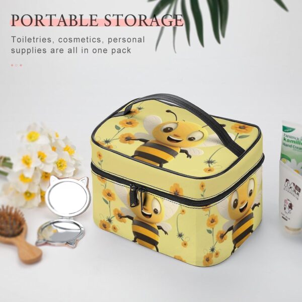 Happy Bee Makeup Bag, Cosmetic Organizer Case Large Portable Capacity Make Up Bags Women Travel Toiletry Bags with Handle And Divider