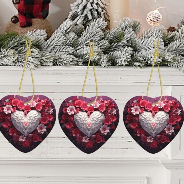 Christmas Ceramic Heart Pendant Decoration for Tree Hanging in Festive Season Valentine's Day Love Heart Prints