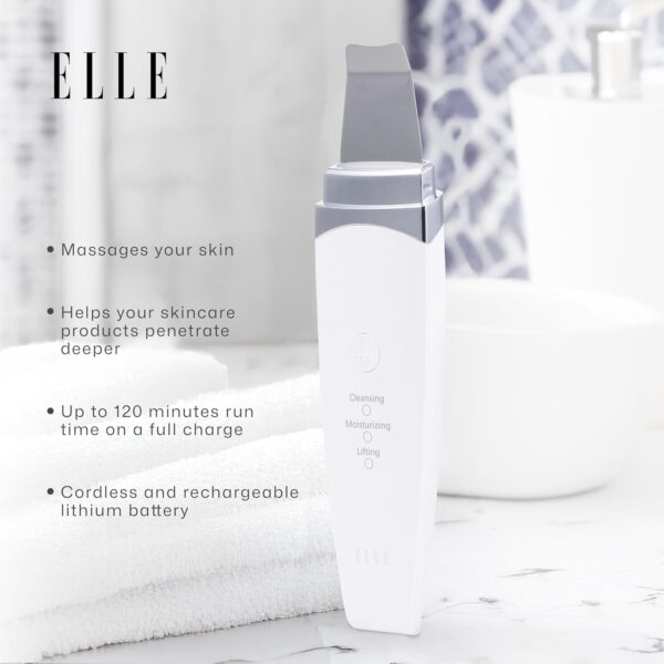 Elle - Ultrasonic Exfoliating Skin Spatula, Deep Cleansing, Exfoliation, Skin Renewal (White)