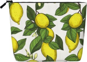 Linen Makeup Bag For Women, Waterproof Travel Cosmetic Organizer Lightweight Zipper Travel Toiletry Bag Organizer Yellow Fresh Lemons Makeup Brushes Storage Bag