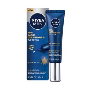 NIVEA Men Age Defense Eye Cream with Hyaluronic Acid, 24-Hour Hydrating Under Eye Cream for Men Helps Reduce Look of Crow’s Feet, Fine Lines and Dark Circles, 0.5 Fl Oz Tube