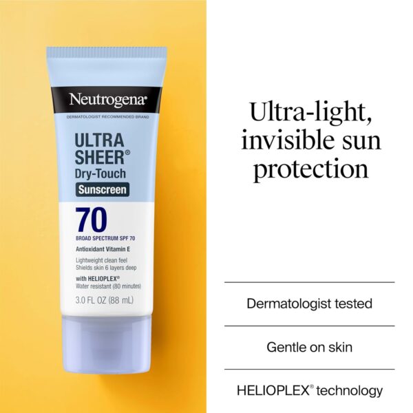 Neutrogena Ultra Sheer Dry-Touch Water Resistant and Non-Greasy Sunscreen Lotion with Broad Spectrum SPF 70, 3 Fl Oz (Pack of 1)