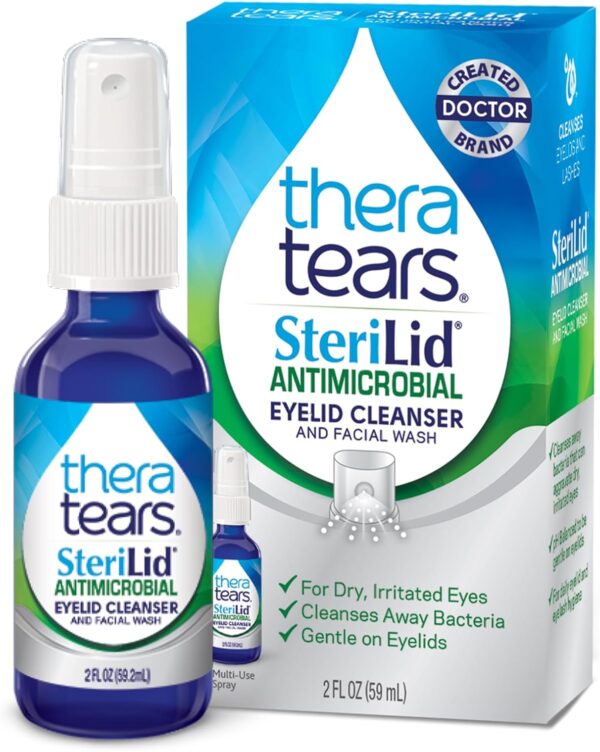 TheraTears SteriLid Antimicrobial Eyelid Cleanser and Face Wash, for irritated eyes, 2 Fl Oz