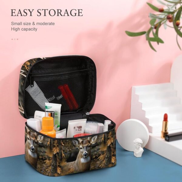 Camouflage Deer Makeup Bag, Cosmetic Organizer Case Large Portable Capacity Make Up Bags Women Travel Toiletry Bags with Handle And Divider