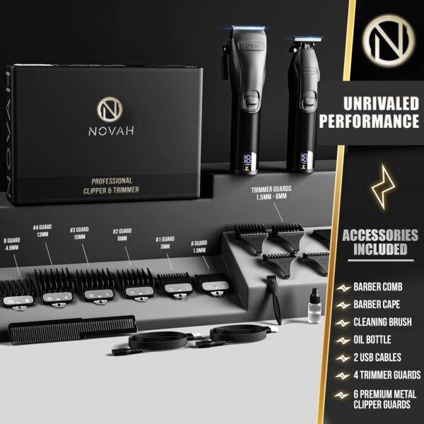Novah® Professional Hair Clippers for Men, Professional Barber Clippers and Trimmer Set, Mens Cordless Hair Clipper for Barbers Haircut Kit Fade