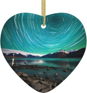 Christmas Ceramic Heart Pendant Decoration for Tree Hanging in Festive Season Green Aurora Borealis Prints